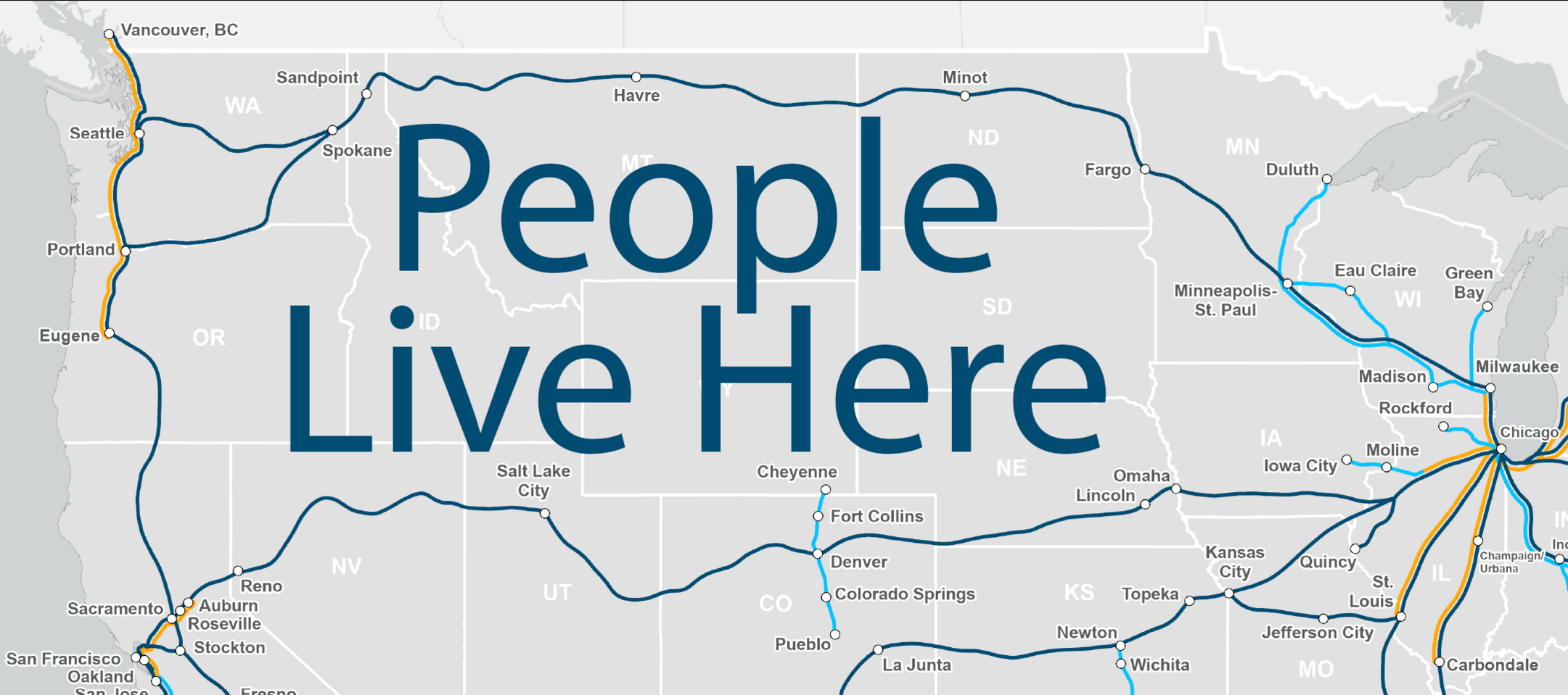 Map showing skeletal service in the Northwest, with "People Live Here" superimposed.