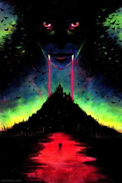 Dracula art by Carly A-F
Bram Stokers Dracula, the ship sails towards whitby as dracula loom in sky with piercing red eyes. in green and reds