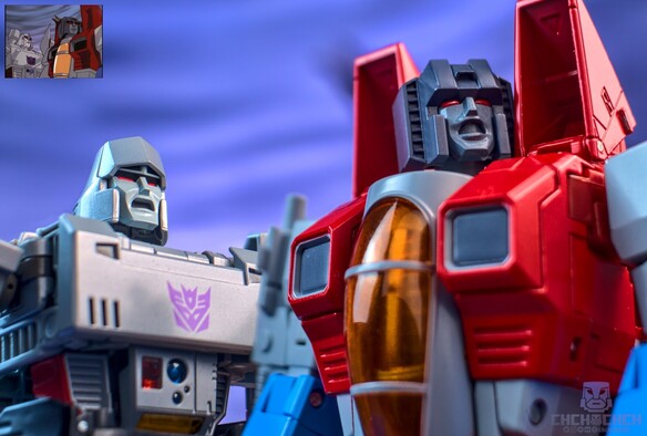 Masterpiece Megatron and Starscream looking at foreboding sky.