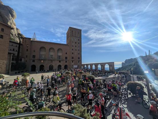 monistary de Montserrat with lots of cyclists