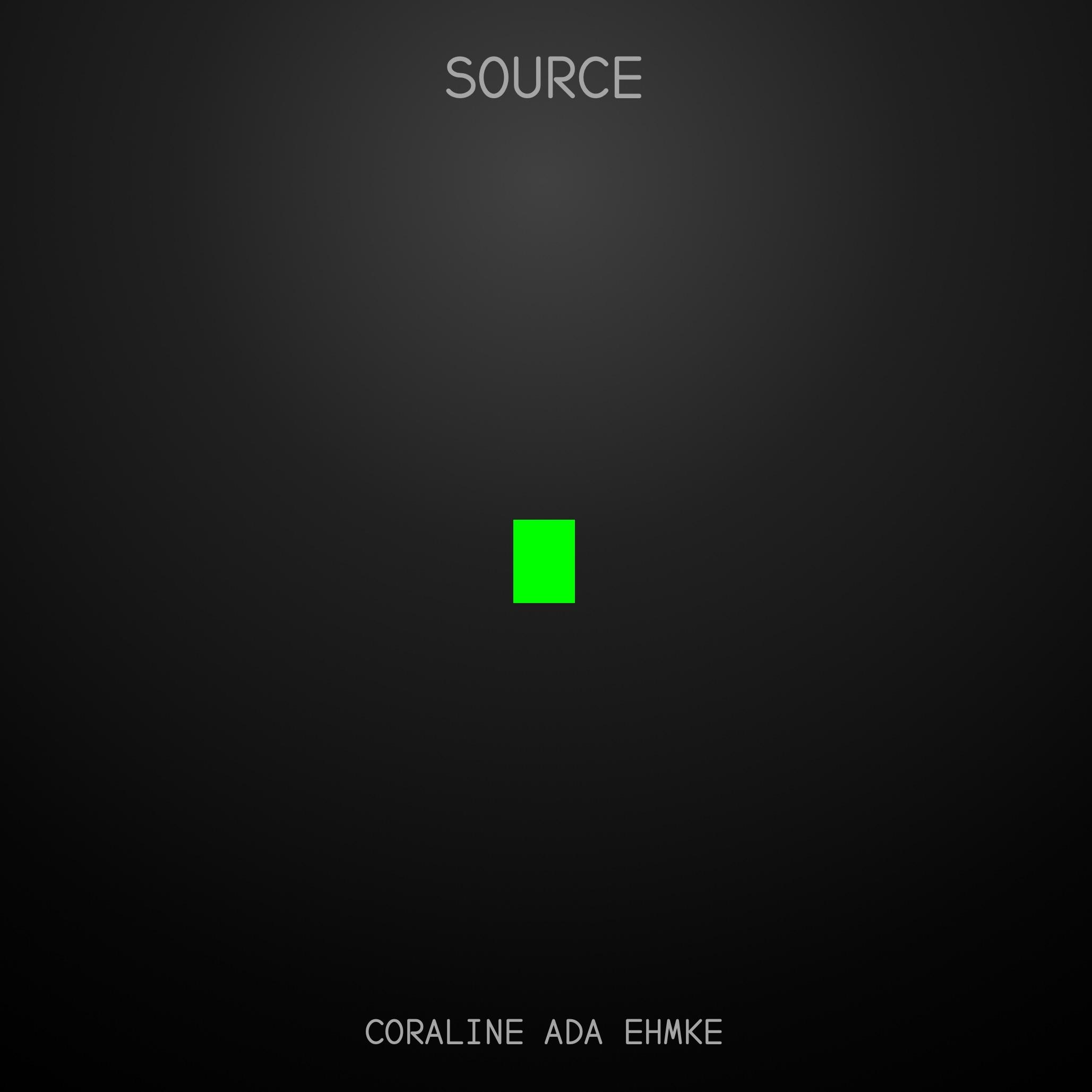 Cover of the upcoming album "Source" by Coraline Ada Ehmke. The image is black with a slight white reflection, and in the very center there is a rectangular neon green cursor.