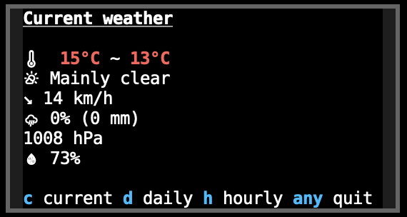 Emacs package boem-weather displaying current weather in the pop-up frame