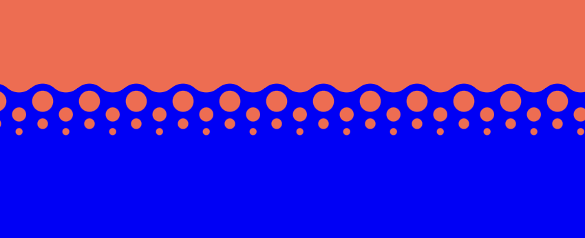 Screenshot of basic webpage. Top half is orange, bottom is blue. Gradient between them is like the dots on the edge of a car windscreen