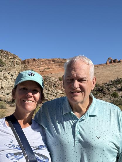 Collette and I with Delicate arch visible over my left shoulder 

Delicate arch is famous as it looks to be mostly freestanding after millions of years 