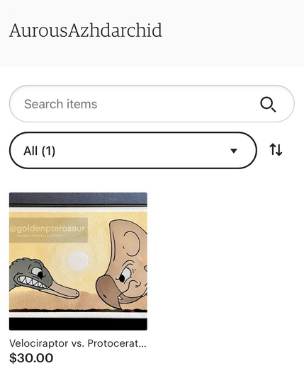 Screenshot of my Etsy store