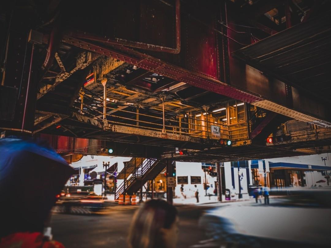 long exposure of the street under a train station