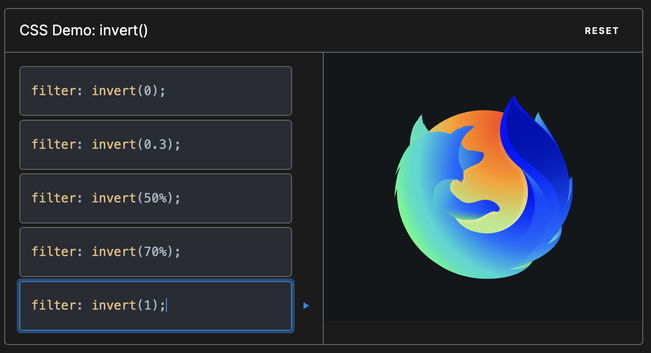 demo of "filter: invert (1);" with an inverted image
