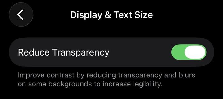 Screenshot in Accessibility / Display: turn on “Reduce Transparency”