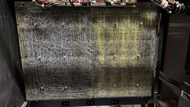 Wire-wrapped CPU backplane from a PDP 11 mini computer (actually from the ~1970s).