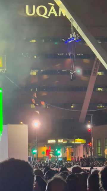 Short clip of the trampolinist “falling” from stairs, choreographed to the music.