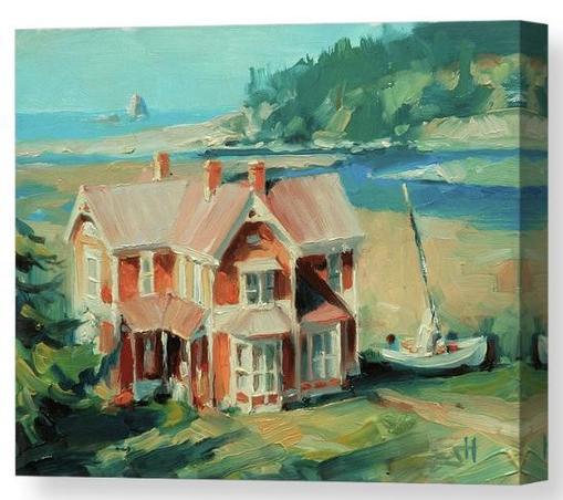 Canvas print of an original oil painting depicting a Victorian house set by the sea.