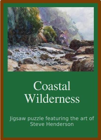 Jigsaw puzzle of an original watercolor painting depicting a rugged beach on the Northwest coast.