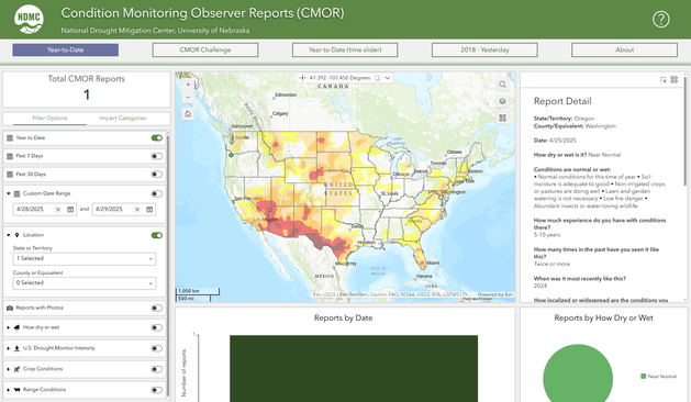 CMOR app showing the location of the report.