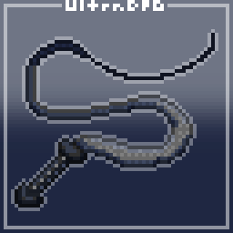 Pixel art of a grey whip with a black handle.