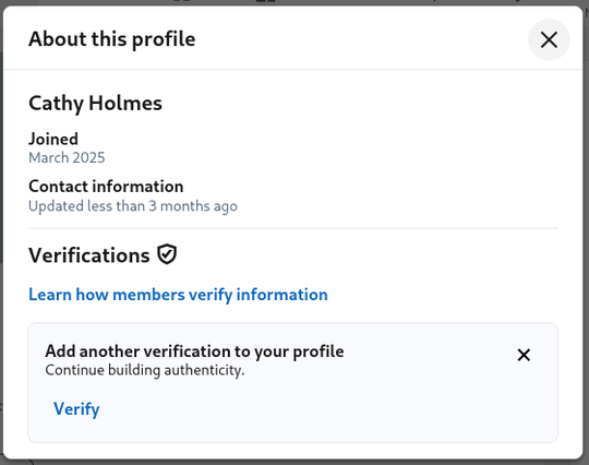 Screenshot of the profile info for this LinkedIn account showing that it was created in March 2025.