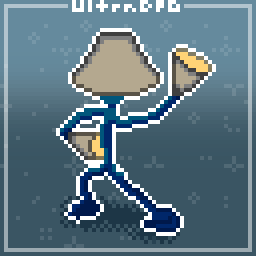 Pixel art of an anthropomorphic lamp doing a martial arts pose.