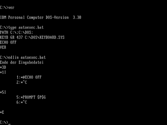 IBM DOS Version 3.30 - Using EDLIN.COM to make changes to AUTOEXEC.BAT