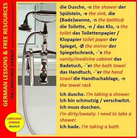 German vocabulary related to the bathroom, image of a bathtub faucet