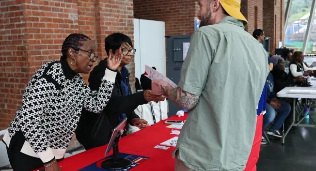 People at a poll site.