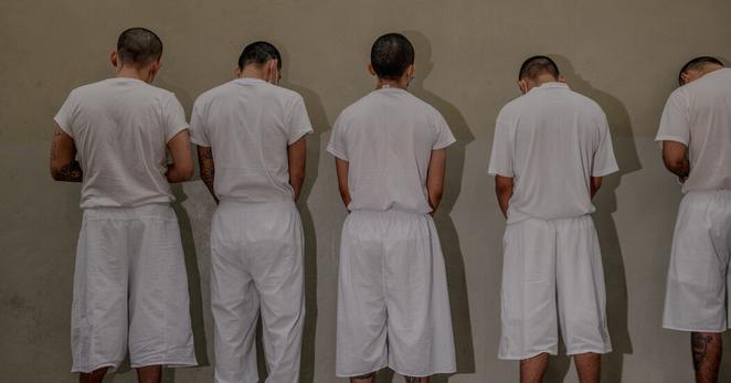 Inmates at the Terrorism Confinement Center, or CECOT, a maximum-security prison in Tecoluca, El Salvador, in March.