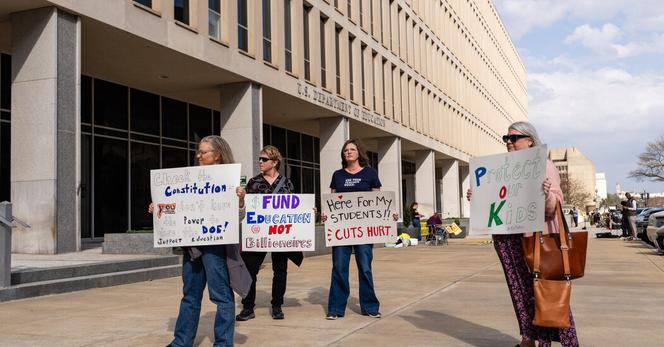 Demonstrators in Washington protested in March against the dismantling of the Education Department.