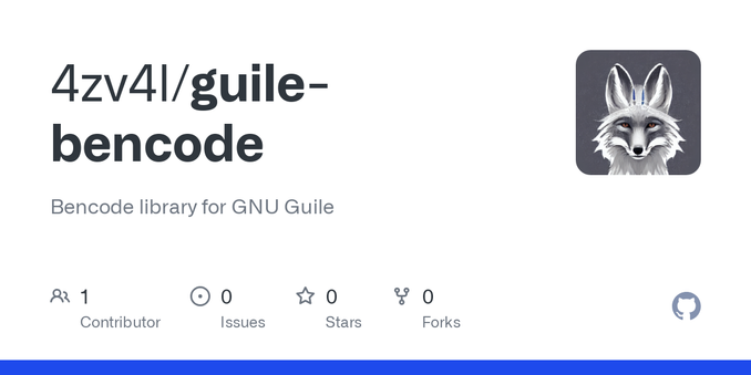 Bencode library for GNU Guile. Contribute to 4zv4l/guile-bencode development by creating an account on GitHub.