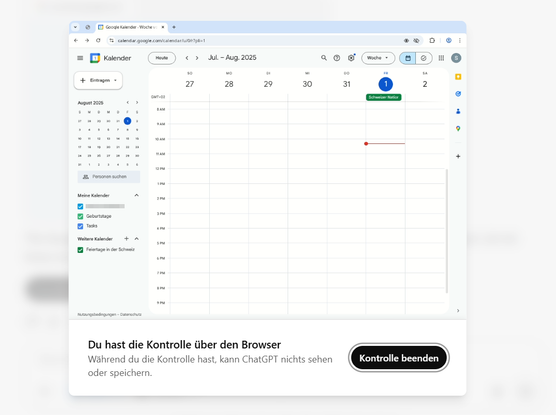 The ChatGPT Agent Mode can create events directly in a connected Google calendar.
