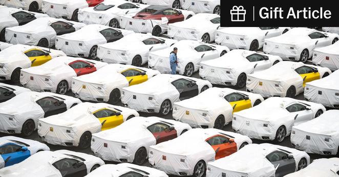 New vehicles at Daikoku Pier in Yokohama, Japan.