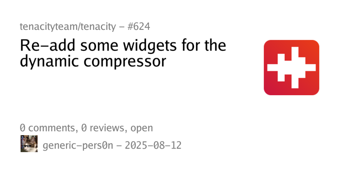 Summary card of an issue titled "Re-add some widgets for the dynamic compressor" in repository tenacityteam/tenacity Summary card of an issue titled "Re-add some widgets for the dynamic compressor" in repository tenacityteam/tenacity