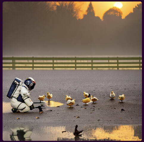 AI generated image of an astronaut and ducklings 
