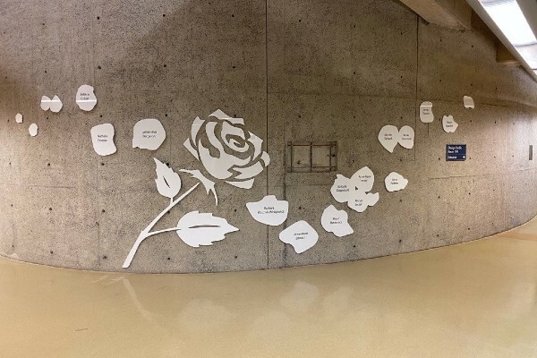 The permanent Dec. 6 memorial in Beamish-Munro Hall at Queen's University was designed by Queen's alumna Haley Adams (Sc'21), and unveiled in 2020.