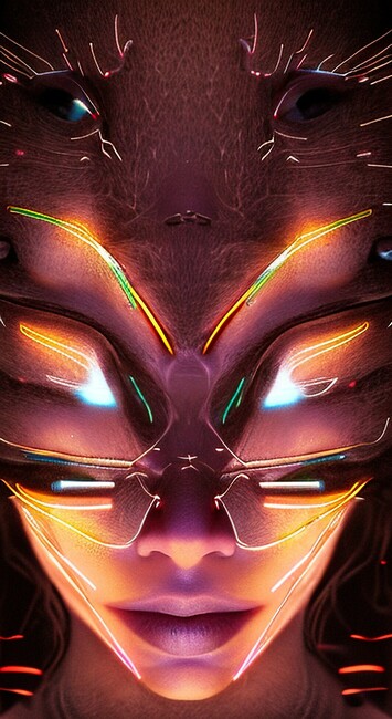 Symmetric 8k cyberpunk portrait of black hacker cat with cinematic neon lightning, depth of field, cyberspace, geometric circuits, midjrny-v4 style
