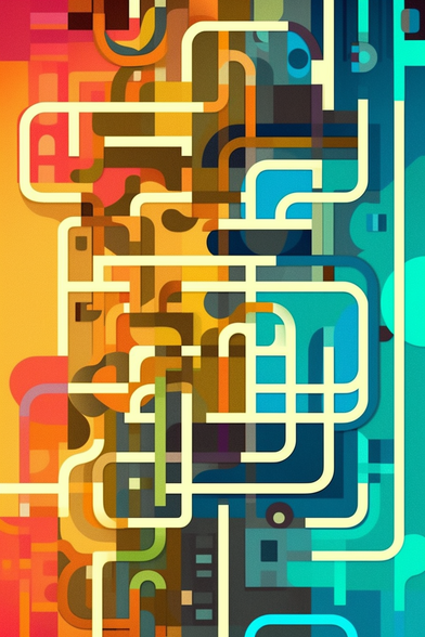 Abstract art, by dan matutina, subway map, maze with each path a different color, vector illustration, graphic design