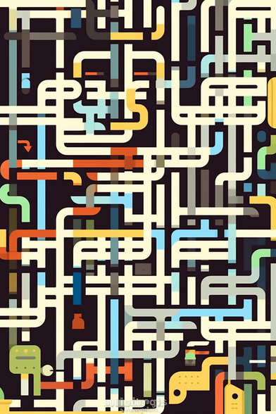 Colorful abstract art, by dan matutina, subway map, twisting pipes, a rainbow maze with each path a different color, vector illustration, graphic design 