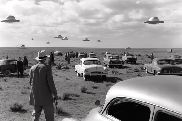 People, cars, flying saucers