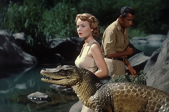 A woman with a dinosaur the size of a small pony