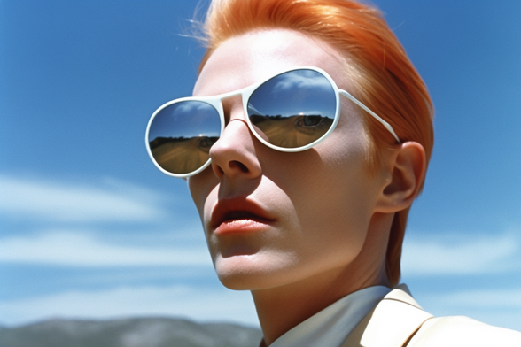 Close-up of not David Bowie in sunglasses