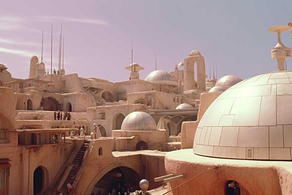 View over the rooftops of a desert town