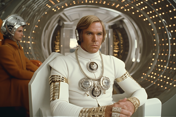 Buck with a lot of bling sits in a very uncomfortable chair about to give orders to attack