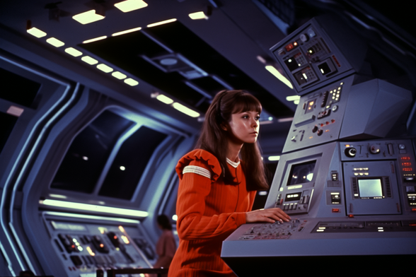 A console tech on the bridge of a spaceship