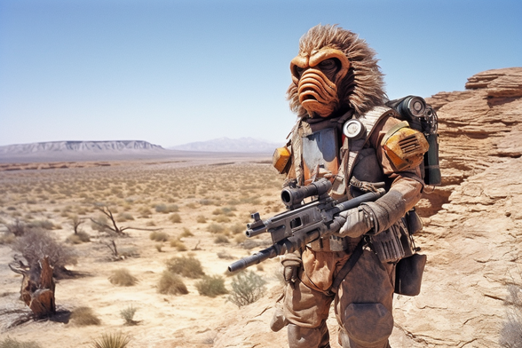An alien soldier with a rifle