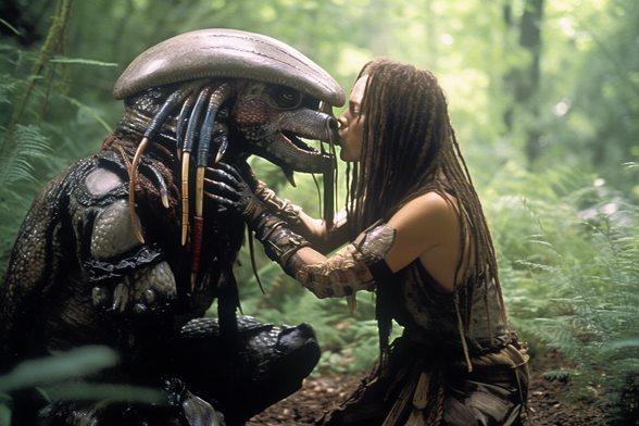 A predator and a human kissing 