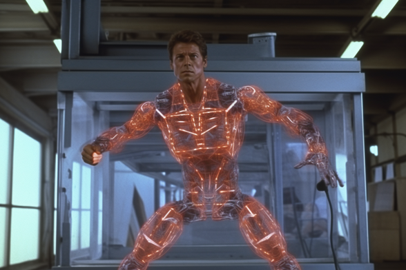A man but his body is made of glowing translucent plastic? Also he’s not running 