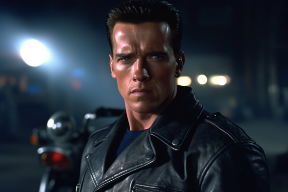Very nearly Arnie in a rare sighting of a terminator without sunglasses (but still in a leather jacket)