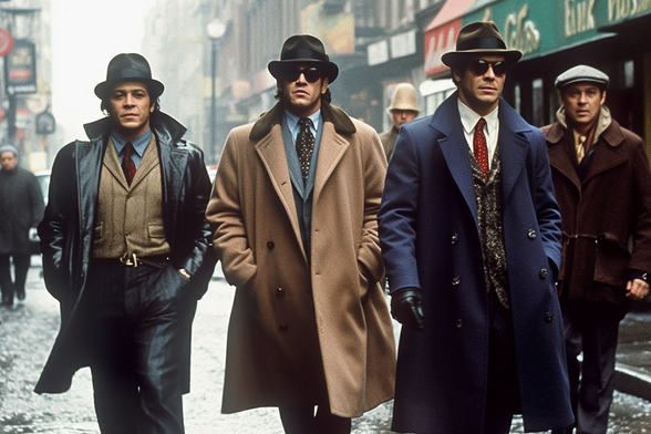 Four well-dressed heavies walking through Soho