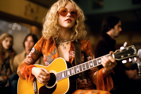 1970s rock chick playing a guitar