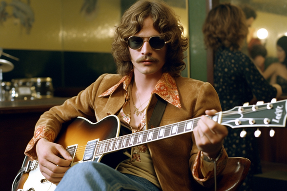 1970s rock dude playing a guitar