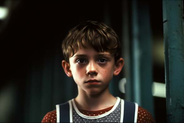 Close up of a young person looking solemn