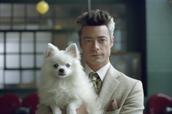 A man and his dog and the man kinda looks like his dog