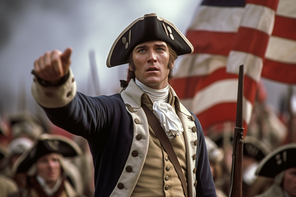 An American revolutionary in front of an army